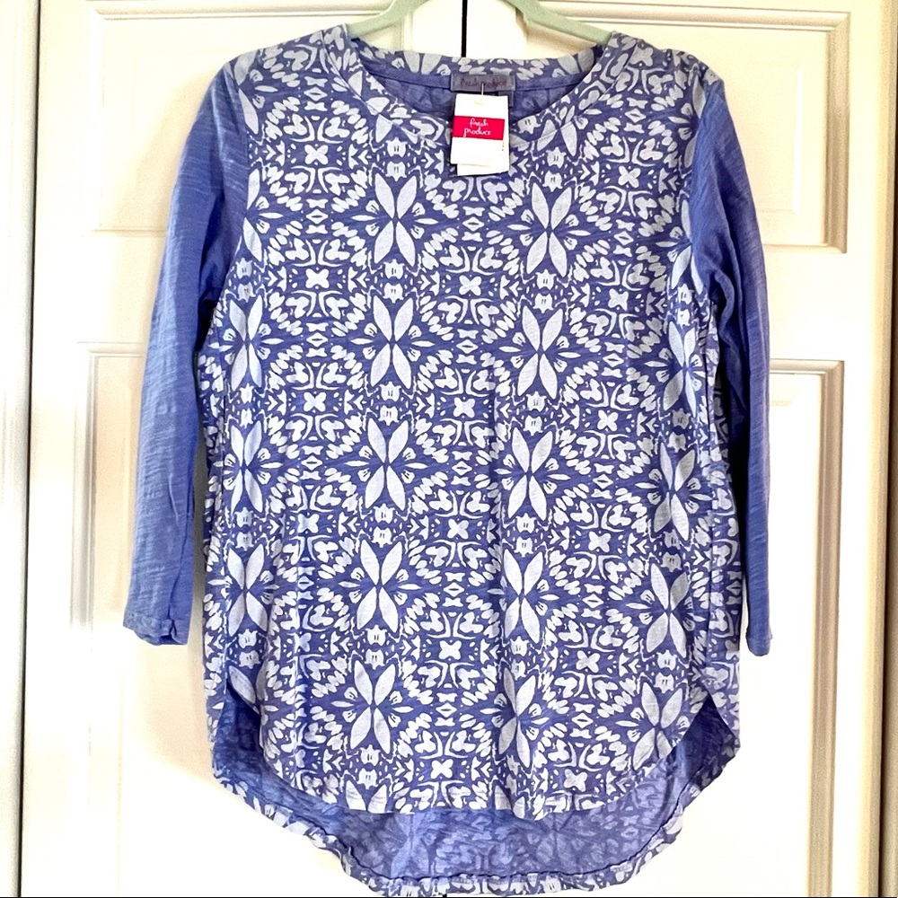 Fresh Produce Catalina Island Batik Raglan Style Top Periwinkle Blue